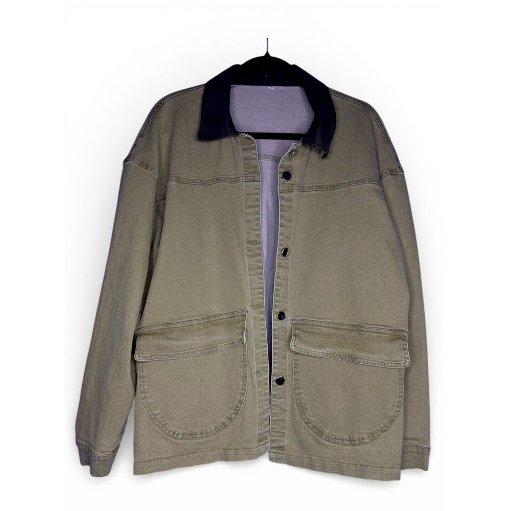 Women's Camel Chore Barn Jacket Shacket Oversized Normcore 100% Cotton Sz M